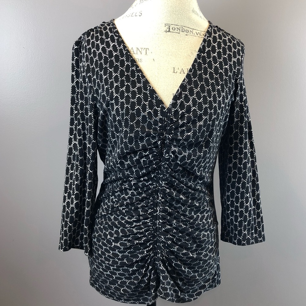 Adrianna Papell | L | Black & White Ruched Top